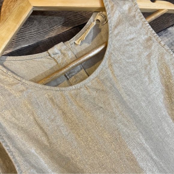 Christian Siriano Gold 100% Linen Tie Front Lagenlook Sleeveless Top - Picture 6 of 6